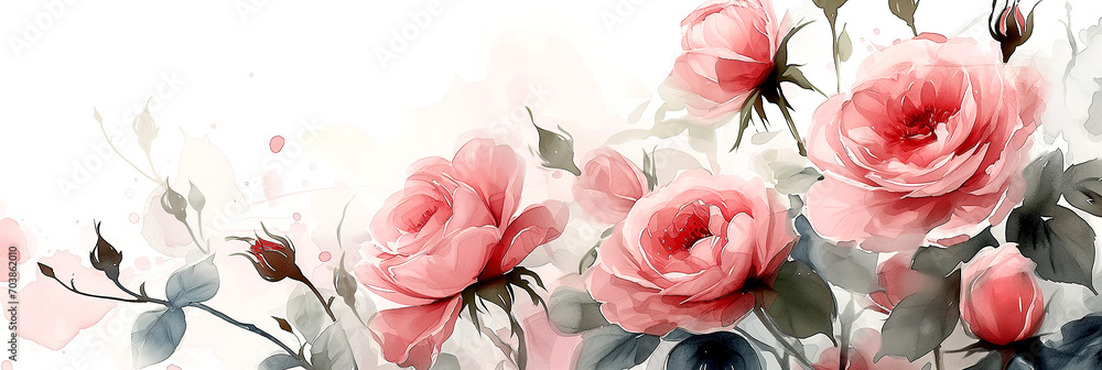 Light Pink Roses Watercolor Painting