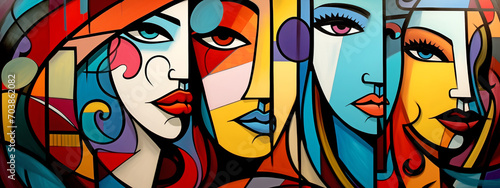 Graffiti Abstract Colorful Women in Cubist Style