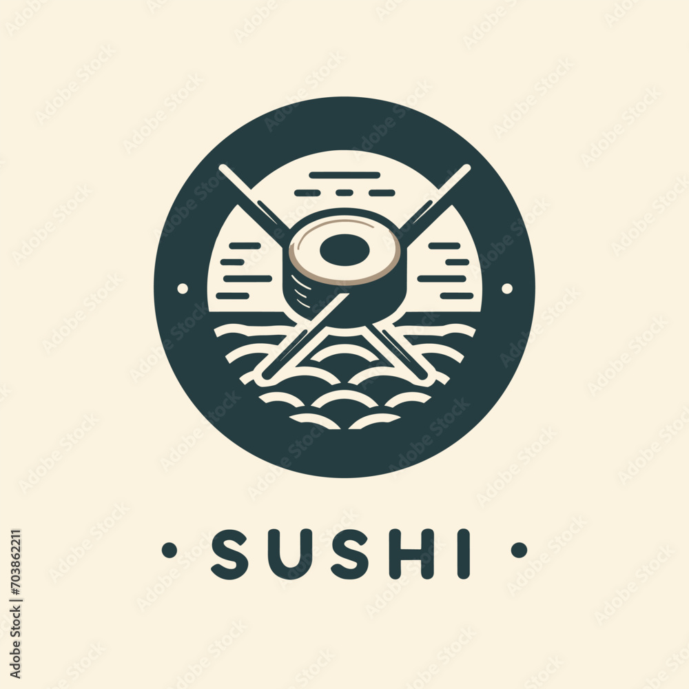 Obraz premium Sushi Japanese food logo design. Elegant Classic Sushi Cuisine Emblem for Restaurant Branding