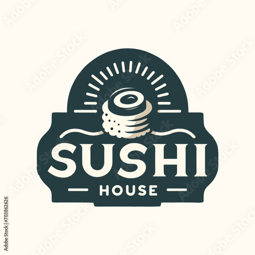 Sushi Japanese food logo design. Elegant Classic Sushi Cuisine Emblem for Restaurant Branding