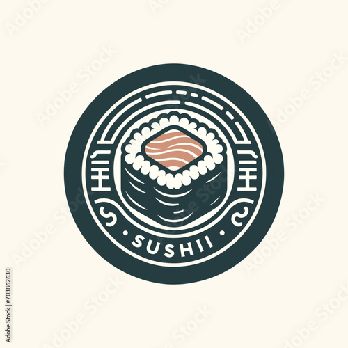Sushi Japanese food logo design. Elegant Classic Sushi Cuisine Emblem for Restaurant Branding