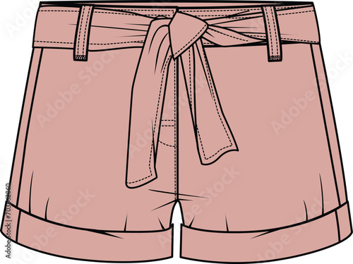 KID GIRLS BOTTOM WEAR TURN UP SHORTS VECTOR ILLUSTRATION