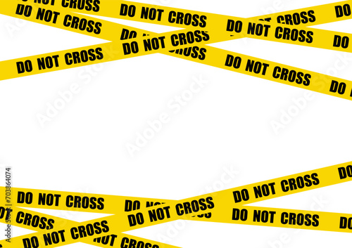 Forensic science concept. Yellow stripe police line with text do not cross on white background with copy space. Warning, Under Construction.