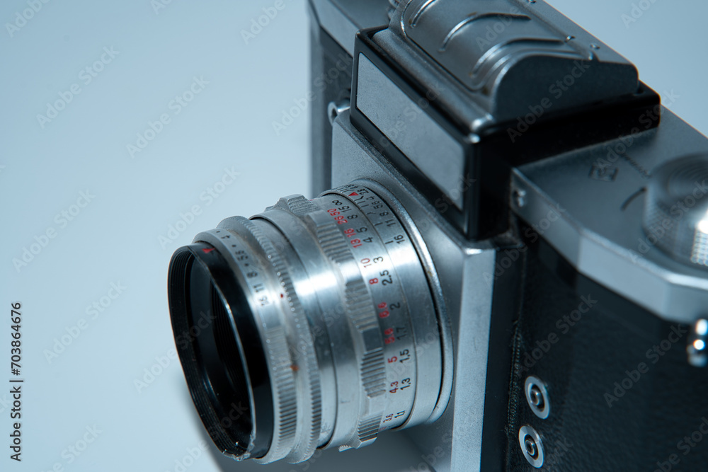 old analog slr camera with lens view old analog slr camera with lens view