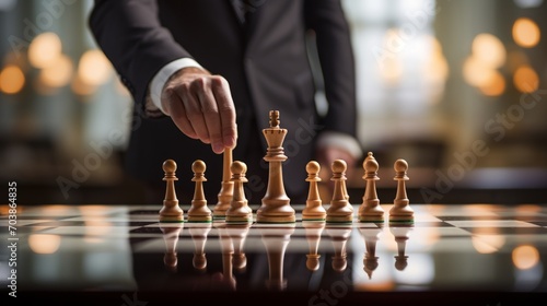 Strategic Move: Chessboard and Hand
