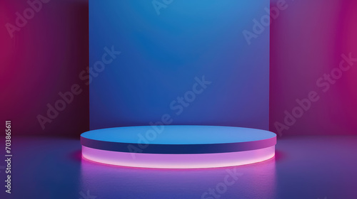  Neon abstract podium for product in glowing style with copy space