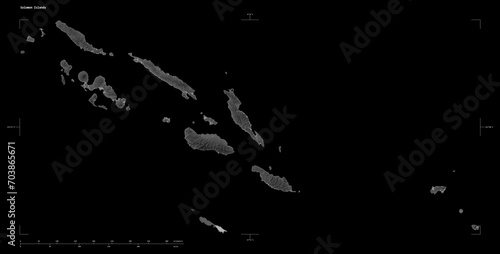 Solomon Islands shape isolated on black. Grayscale elevation map