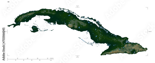 Cuba shape isolated on white. Physical elevation map