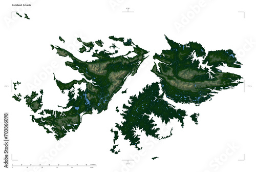 Tableau sur toile Falkland Islands shape isolated on white. Physical elevation map