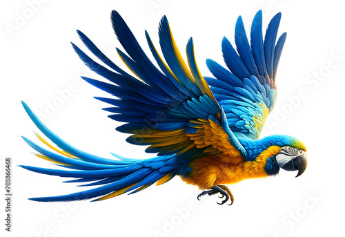 Perroquet Ara bleu déployant ses ailes - PNG transparent