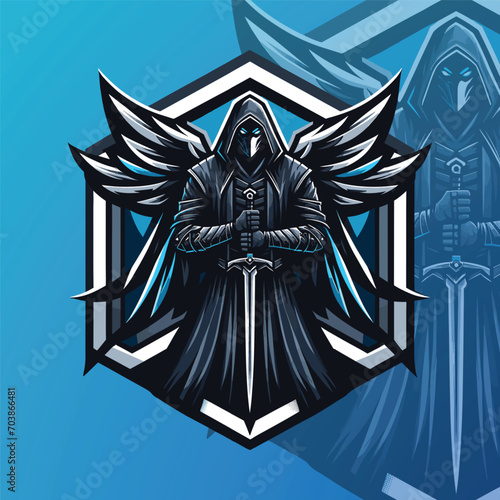 Mystical Angelic Assassin with Wings Emblem for Gaming E-sport