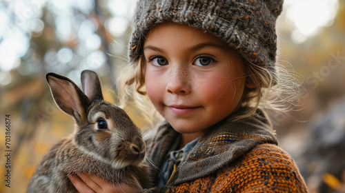 Adorable Child Holding a Cute Bunny