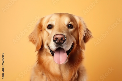 Golden retriever dog portrait isolated on yellow background