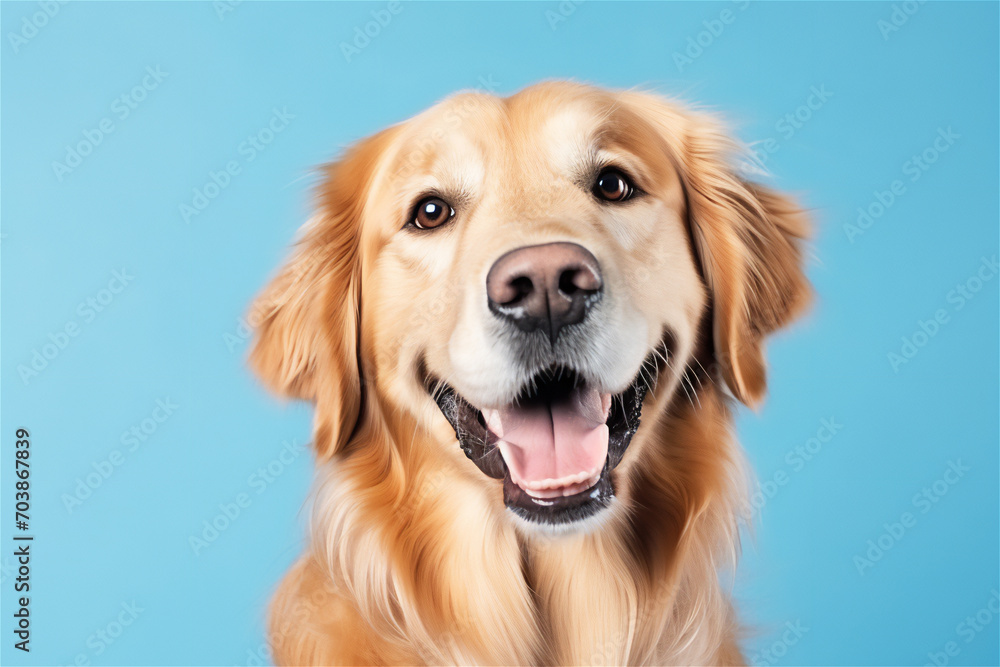 Obraz premium Golden retriever dog portrait isolated on blue background