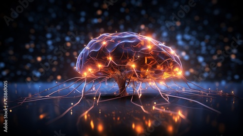 Neural Network Brain Concept with Electric Impulses