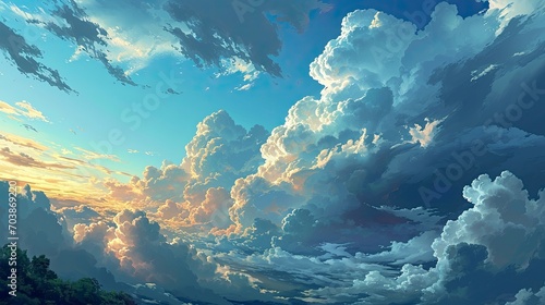 Beutyful Blue Sky White Cloud Panorama, Background Banner HD
