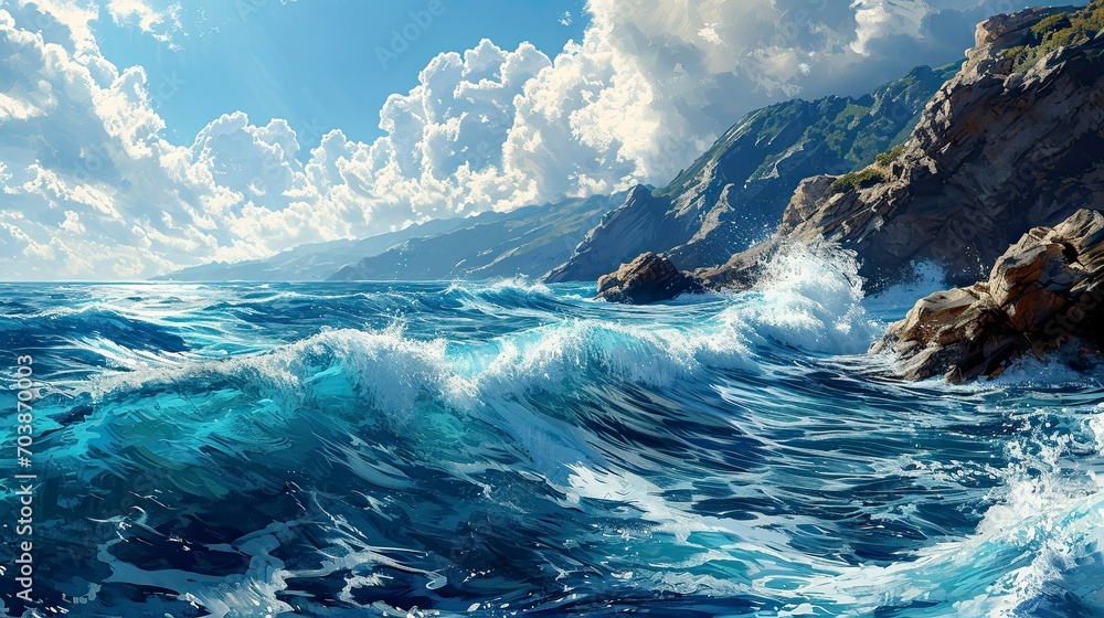 Blue Sea Water Surface On Sky, Background Banner HD