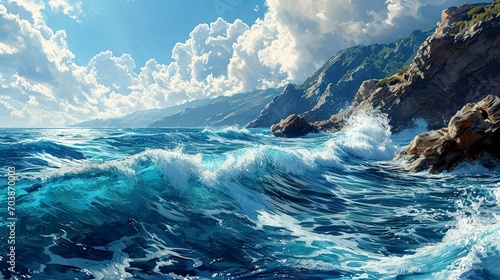 Blue Sea Water Surface On Sky  Background Banner HD