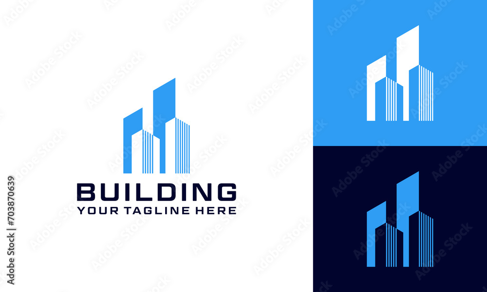 Blue building logo illustration vector graphic design. Good for branding, advertising, real estate, construction, home, home