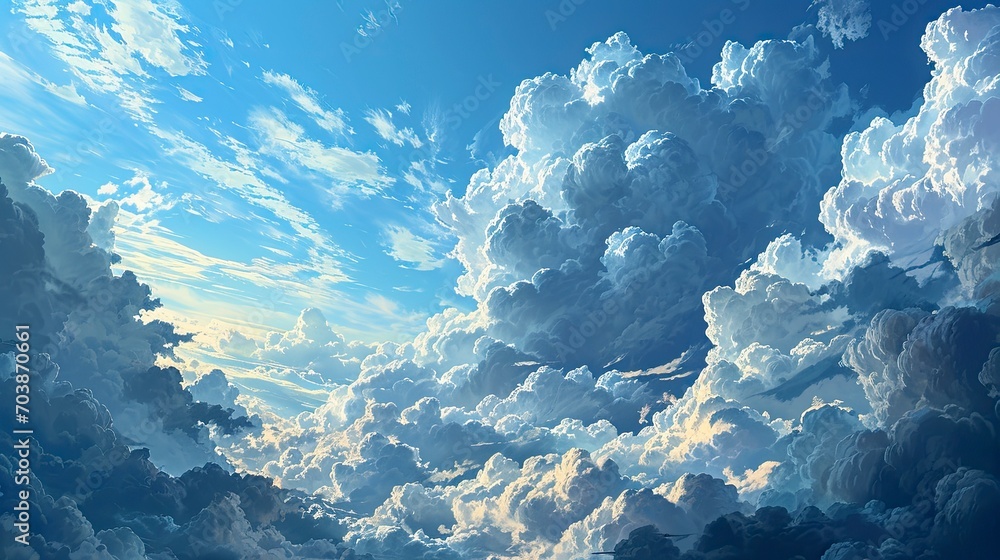 Blue Sky Multitude White Clouds Vertical, Background Banner HD