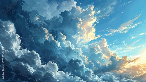 Blue Sky White Clouds Summer Day, Background Banner HD