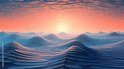 Surreal Wavy Ocean at Sunset with Gradient Sky