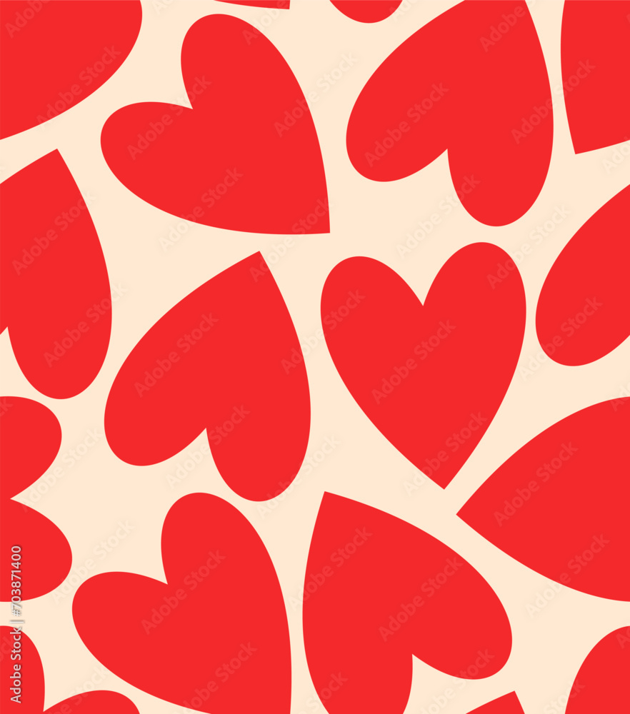 Red love heart seamless pattern illustration. Cute romantic pink hearts ...