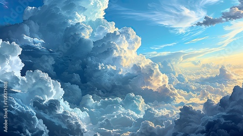 Blue Summer Sky Panorama Puffy Cumulus  Background Banner HD