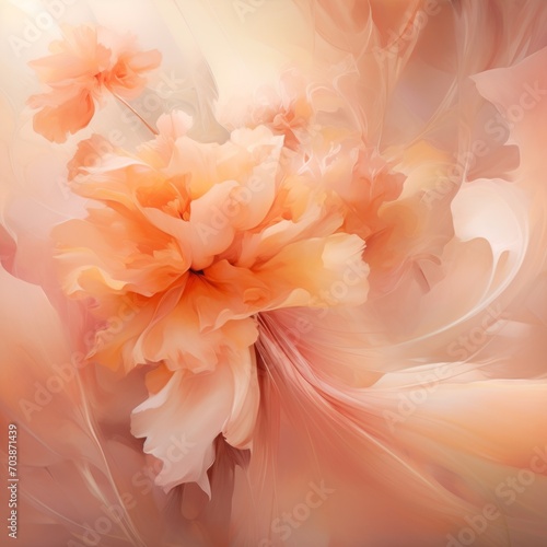 light orange blurred background, a splash of colors. abstract floral backdrop. peach fuzz, color 2024. © Elena