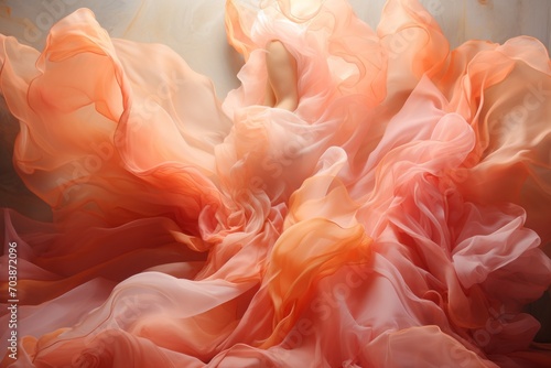 the background is in pink and orange tones, a splash of colors, an abstract backdrop. peach fuzz, color 2024. © Elena