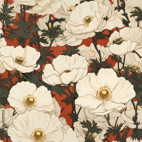 white flower on orange seamless pattern illustration