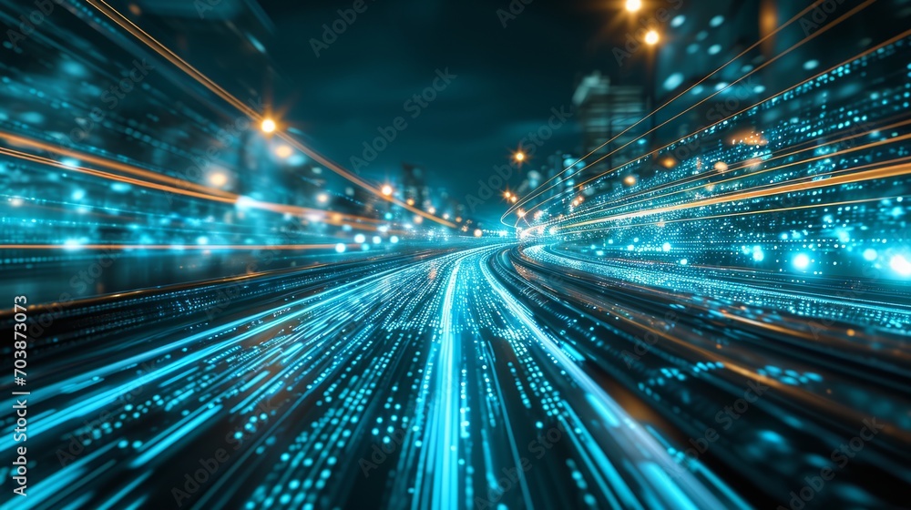 Futuristic Cityscape with Digital Light Trails Futuristic Cityscape with Digital Light Trails