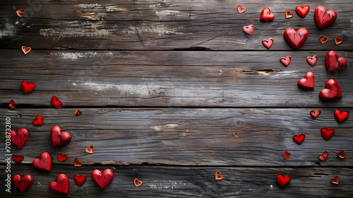 rustic wooden background with a Valentines Day theme and many wooden slats