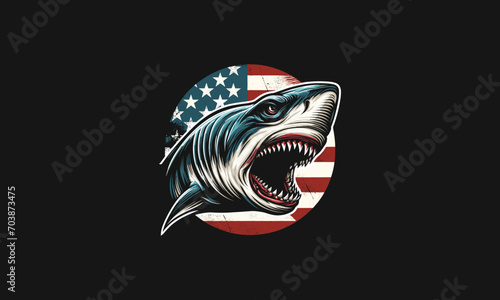 head shark angry with flag american vector artwork design