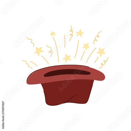 wand magician hat cartoon. black cap, man illusion, illusionist vintage sign. isolated symbol vector illustration