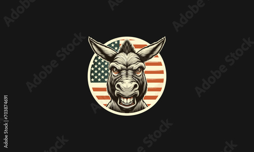 head donkey angry with flag american vector mascot design