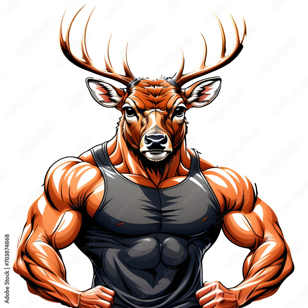 Muscular deer illustration. Suitable for fitness logos, bodybuilders, gym athletes