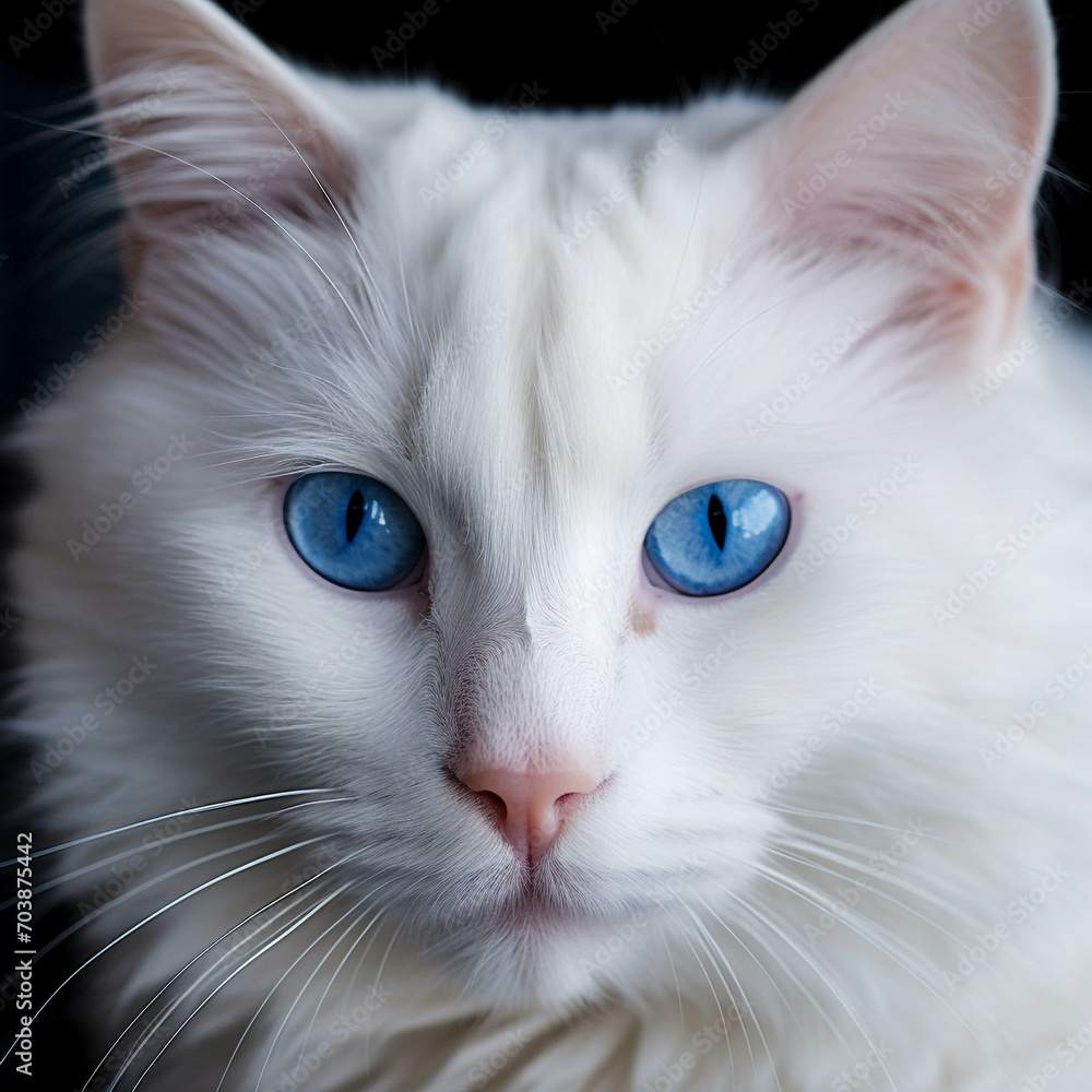 A white cat with cute blue eyes.