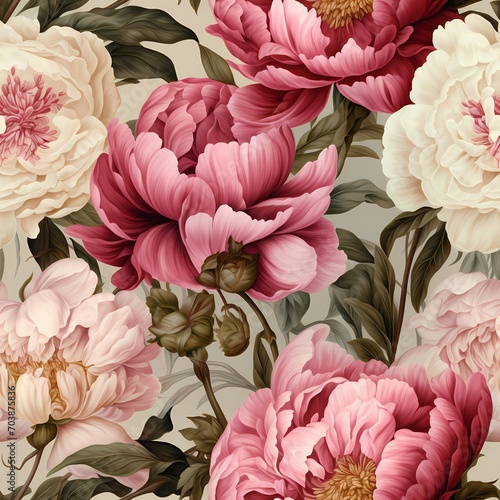 Fototapeta Naklejka Na Ścianę i Meble -  classic luxury peonies flower illustration seamless pattern