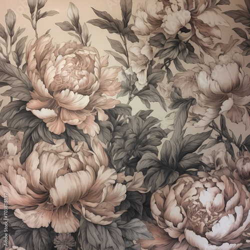 Fototapeta Naklejka Na Ścianę i Meble -  luxury vintage peonies seamless pattern for textile