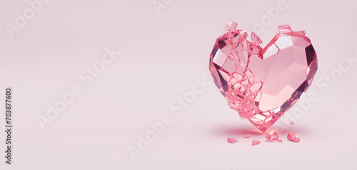 Pink crystal heart. Postcard for Valentine's Day.