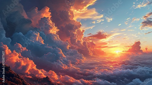 Dramatic Sunset Landscape Puffy Clouds Lit  Background Banner HD