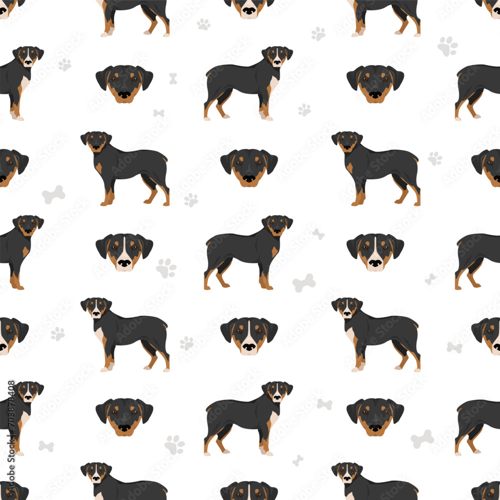 Smaland Hound seamless pattern. All coat colors set