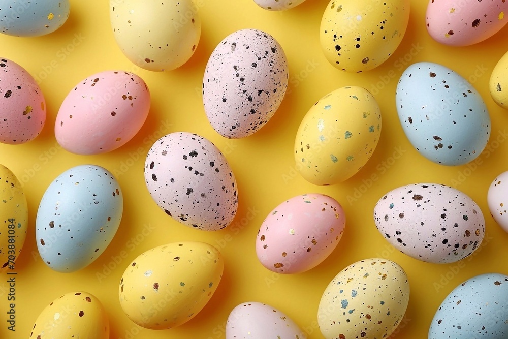 Colorful easter eggs on a yellow background. Top view. Colorful easter eggs on a yellow background. Top view.