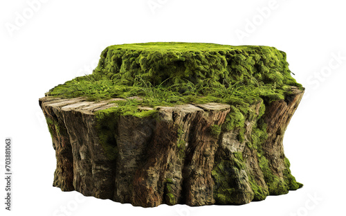 Moss-covered tree stump cut out