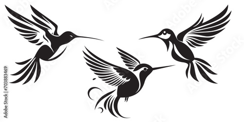 Vector silhouette flying birds on white background.