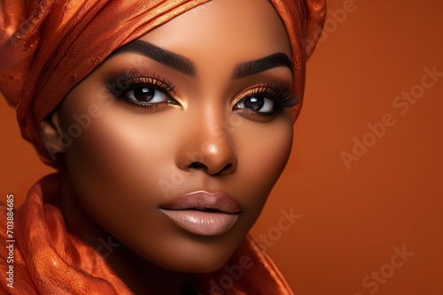 Beauty fashion photoshoot peach eyeshadow with brown eyes Africa model studio lighting
