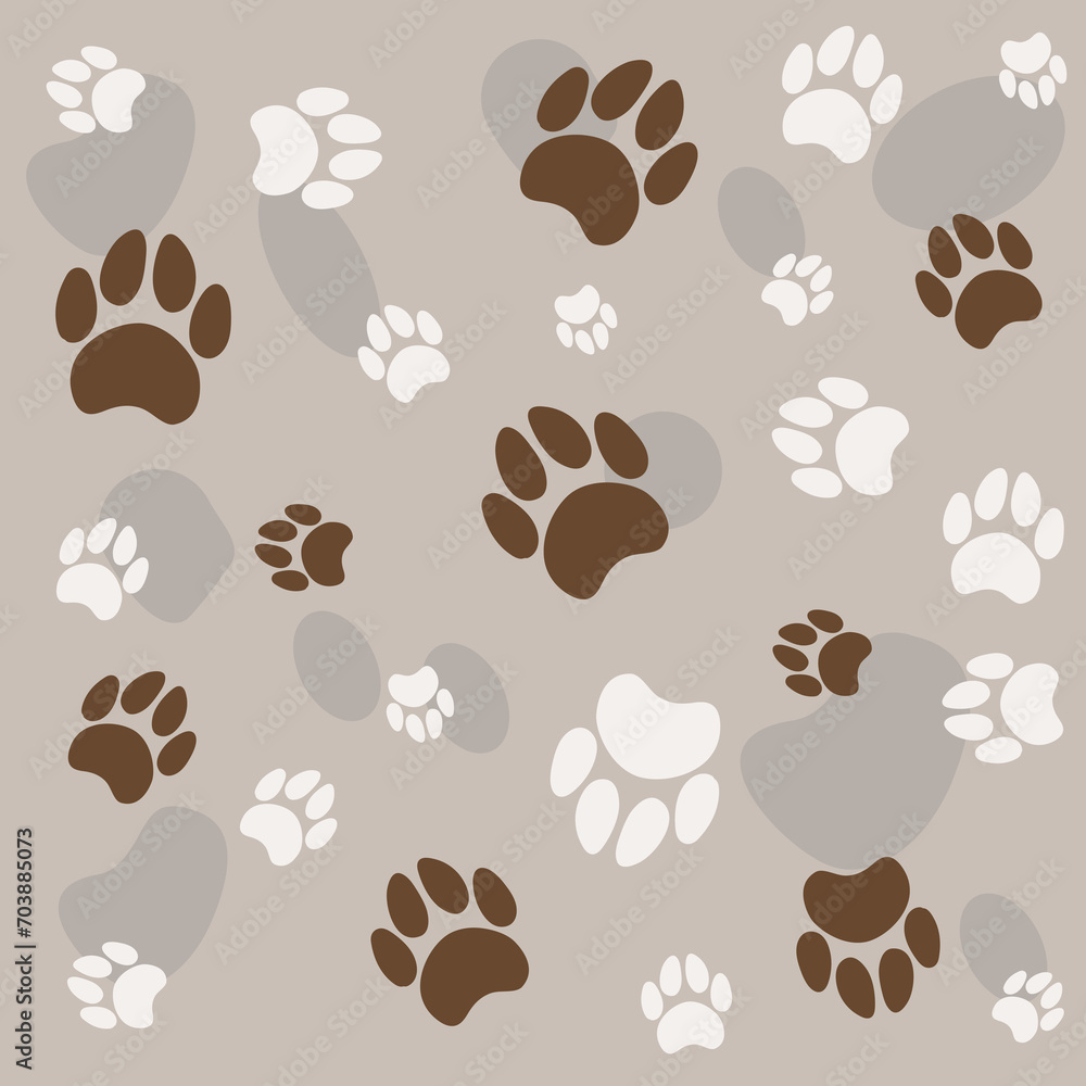 Fototapeta premium Animal paw prints and bones seamless background patterns. Animal paw prints and bones seamless background patterns. Vector seamless pattern. Suitable for packaging. jewelry. For animal products, for 