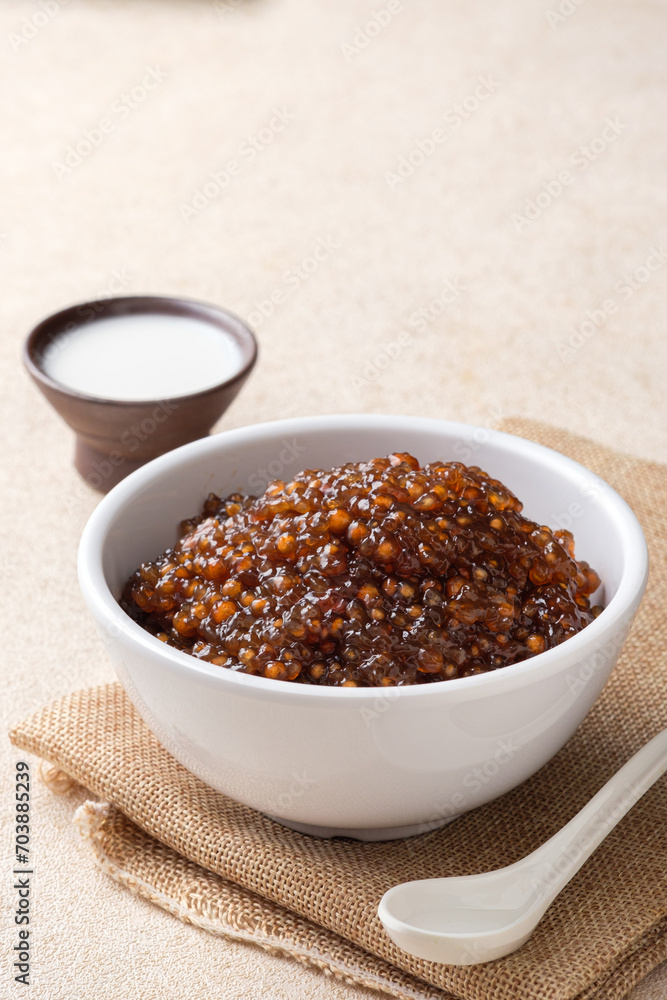 Vertical photo of Sago with Coconut Milk.