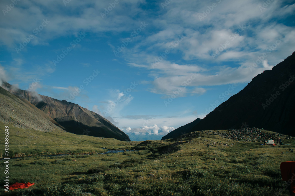 Mountain landscape with clouds